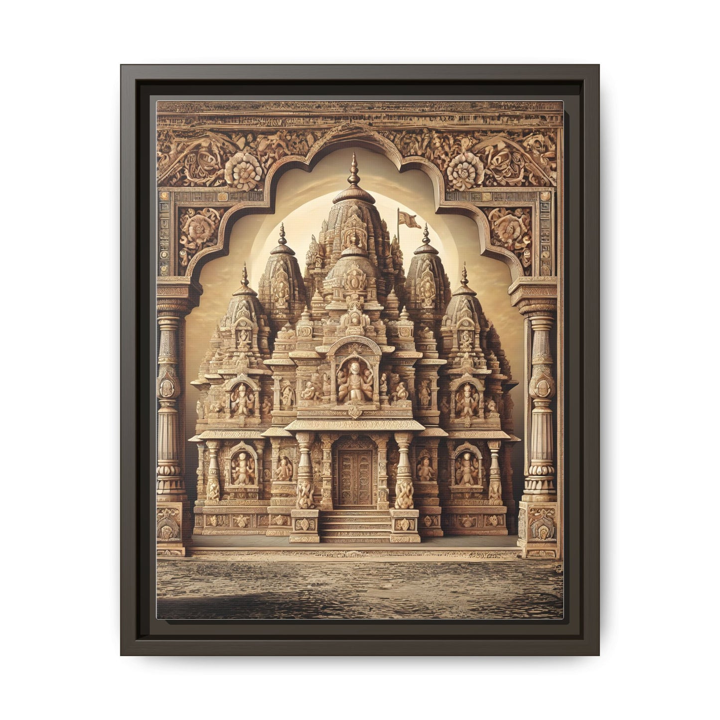 Mandir Art | Indian Temple-Inspired Canvas Print with Intricate Carvings