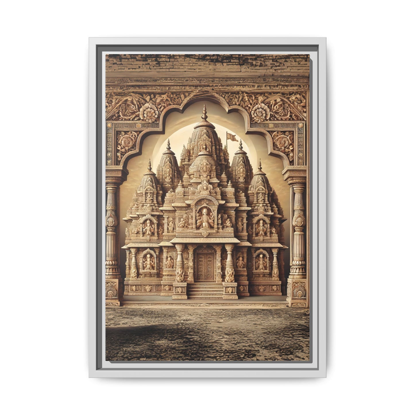 Mandir Art | Indian Temple-Inspired Canvas Print with Intricate Carvings