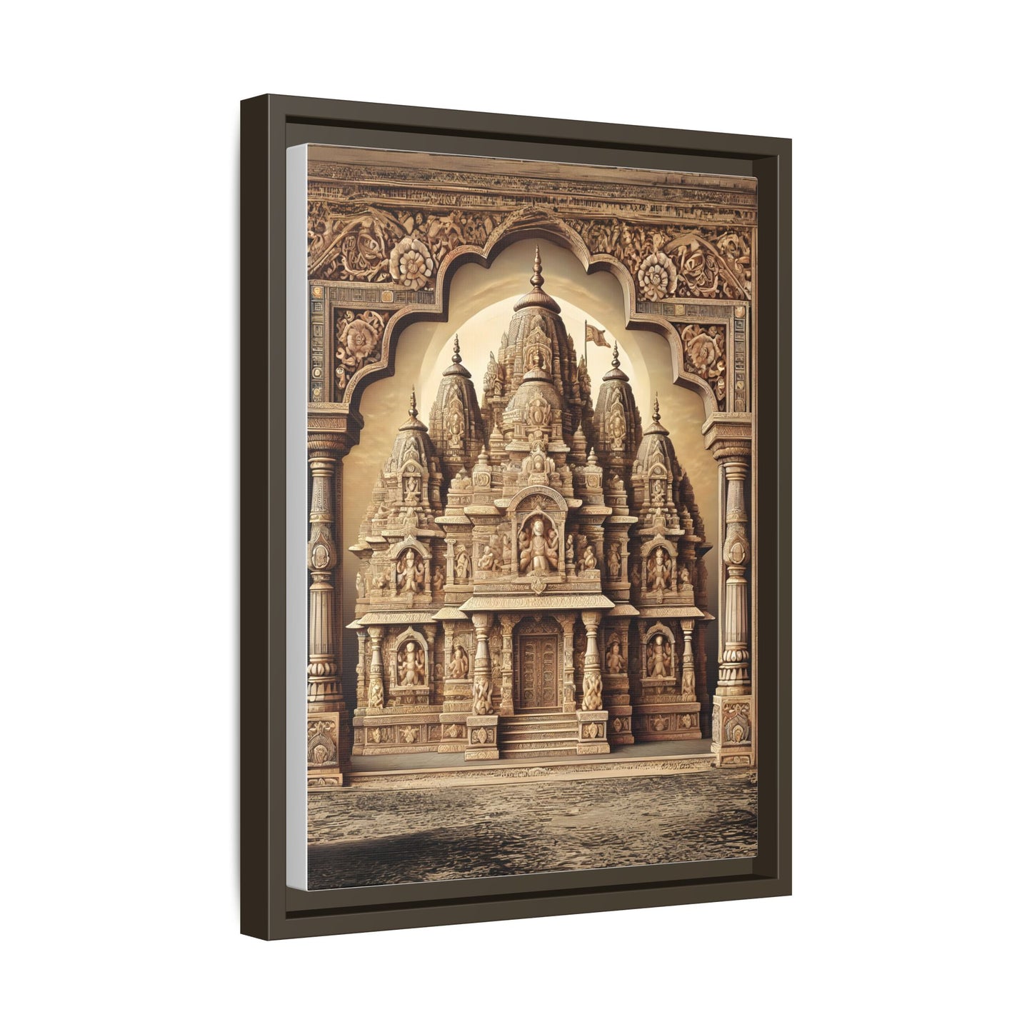 Mandir Art | Indian Temple-Inspired Canvas Print with Intricate Carvings