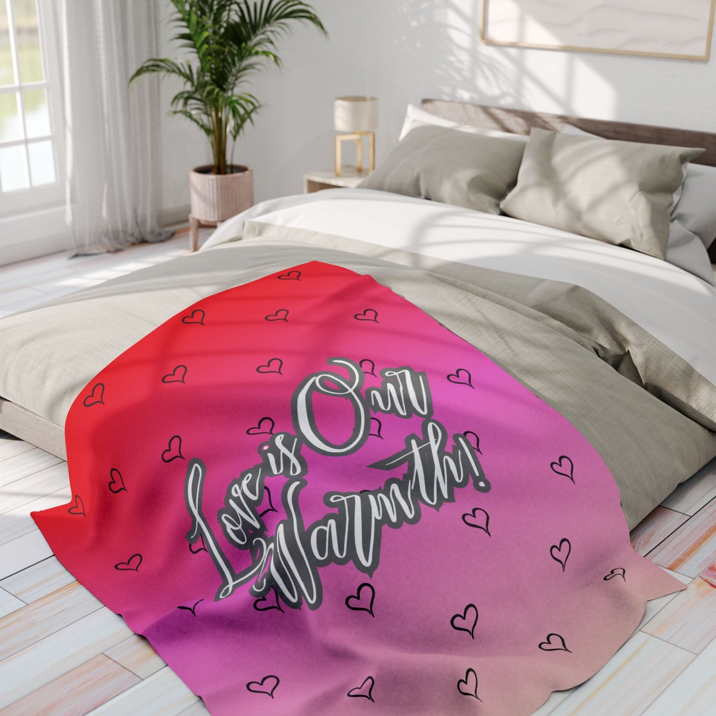 "Love is Our Warmth" Custom Valentine’s Day Fleece Blanket – Soft & Romantic Gift