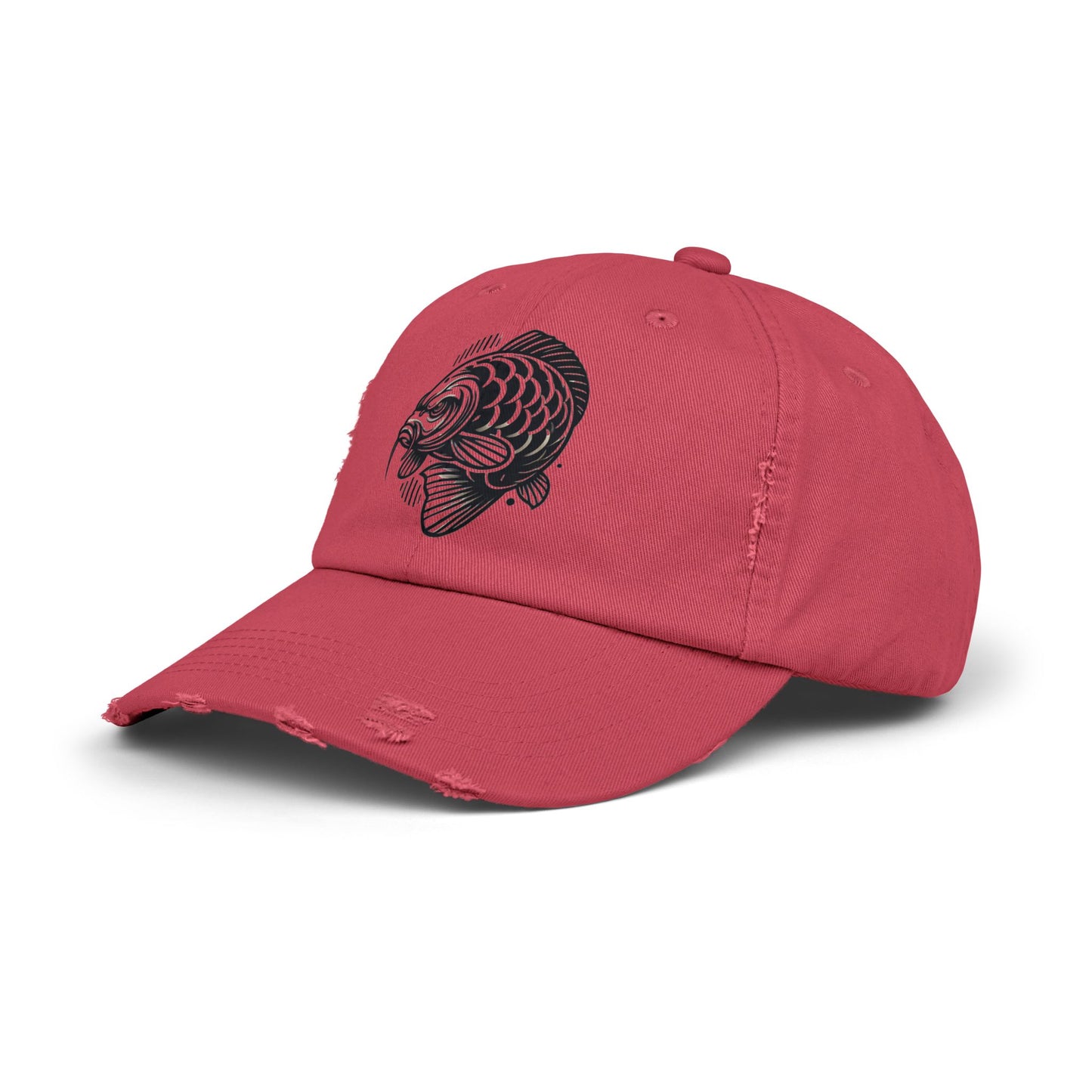 "Angry Carp" Distressed Cotton Twill Hat – Durable Style for Outdoor Enthusiasts 🎣✨