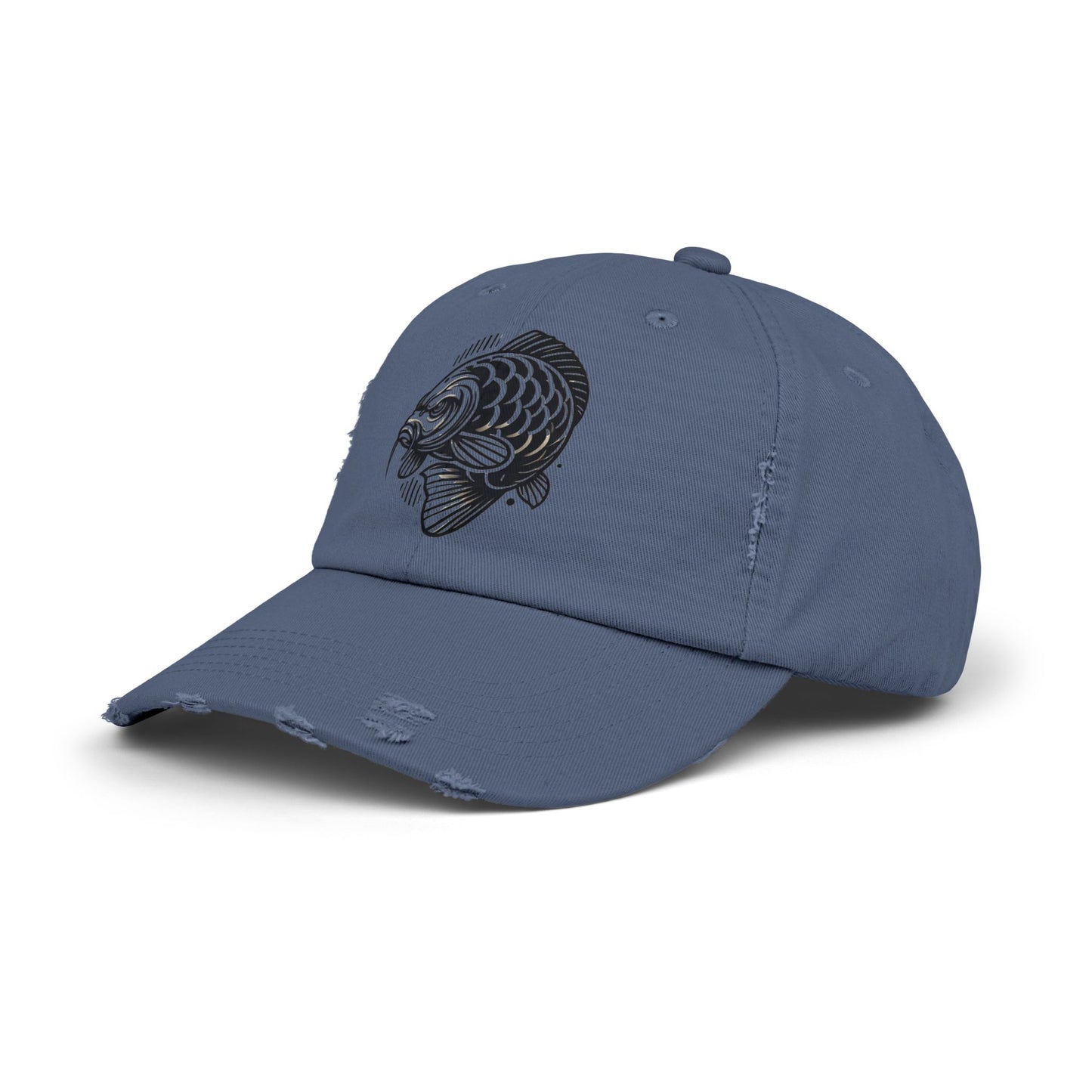 "Angry Carp" Distressed Cotton Twill Hat – Durable Style for Outdoor Enthusiasts 🎣✨