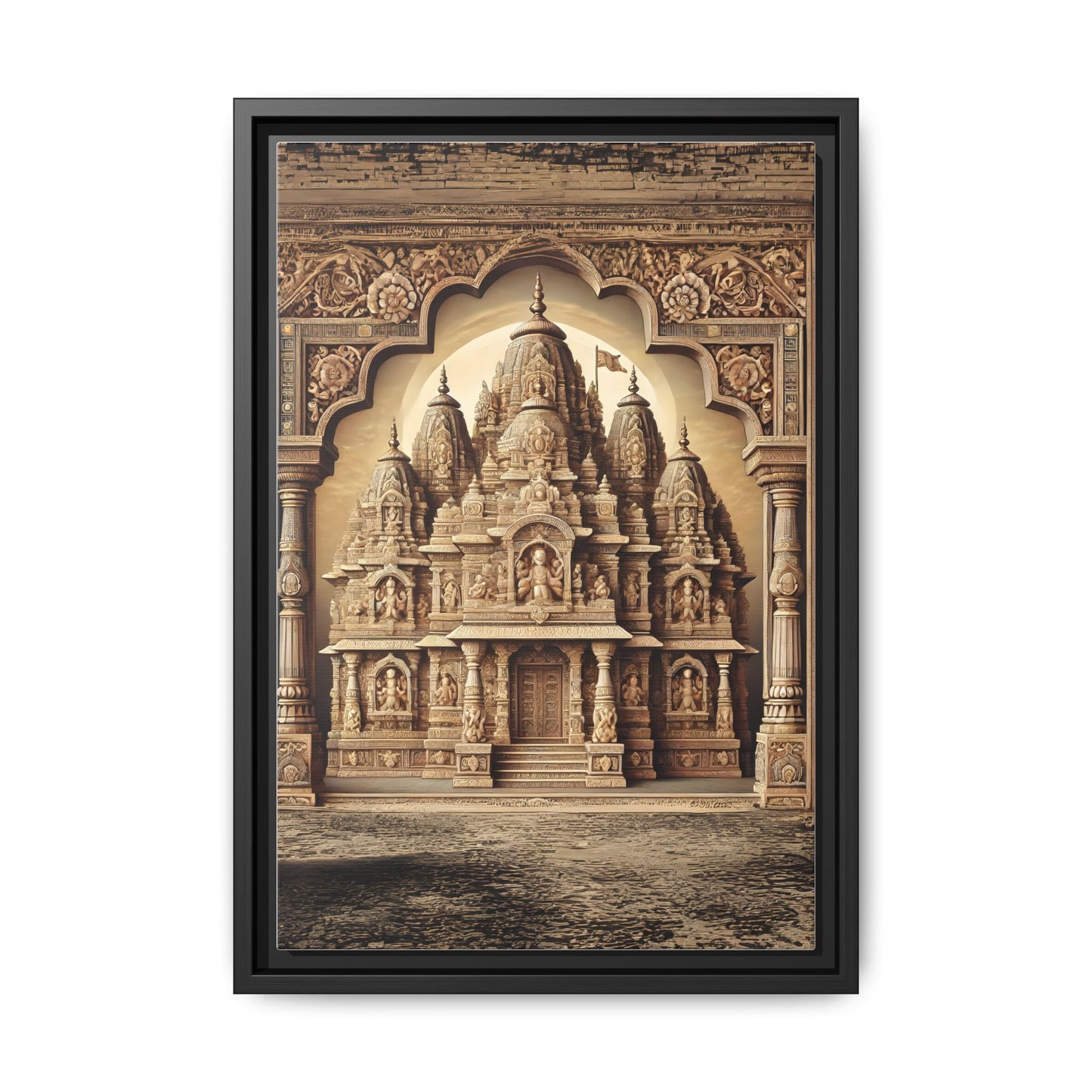 Mandir Art | Indian Temple-Inspired Canvas Print with Intricate Carvings