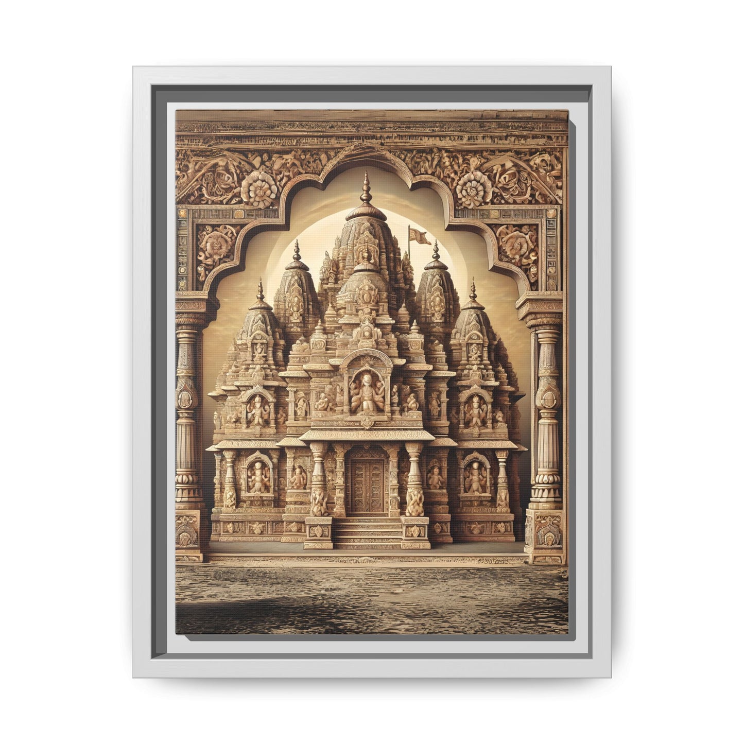 Mandir Art | Indian Temple-Inspired Canvas Print with Intricate Carvings