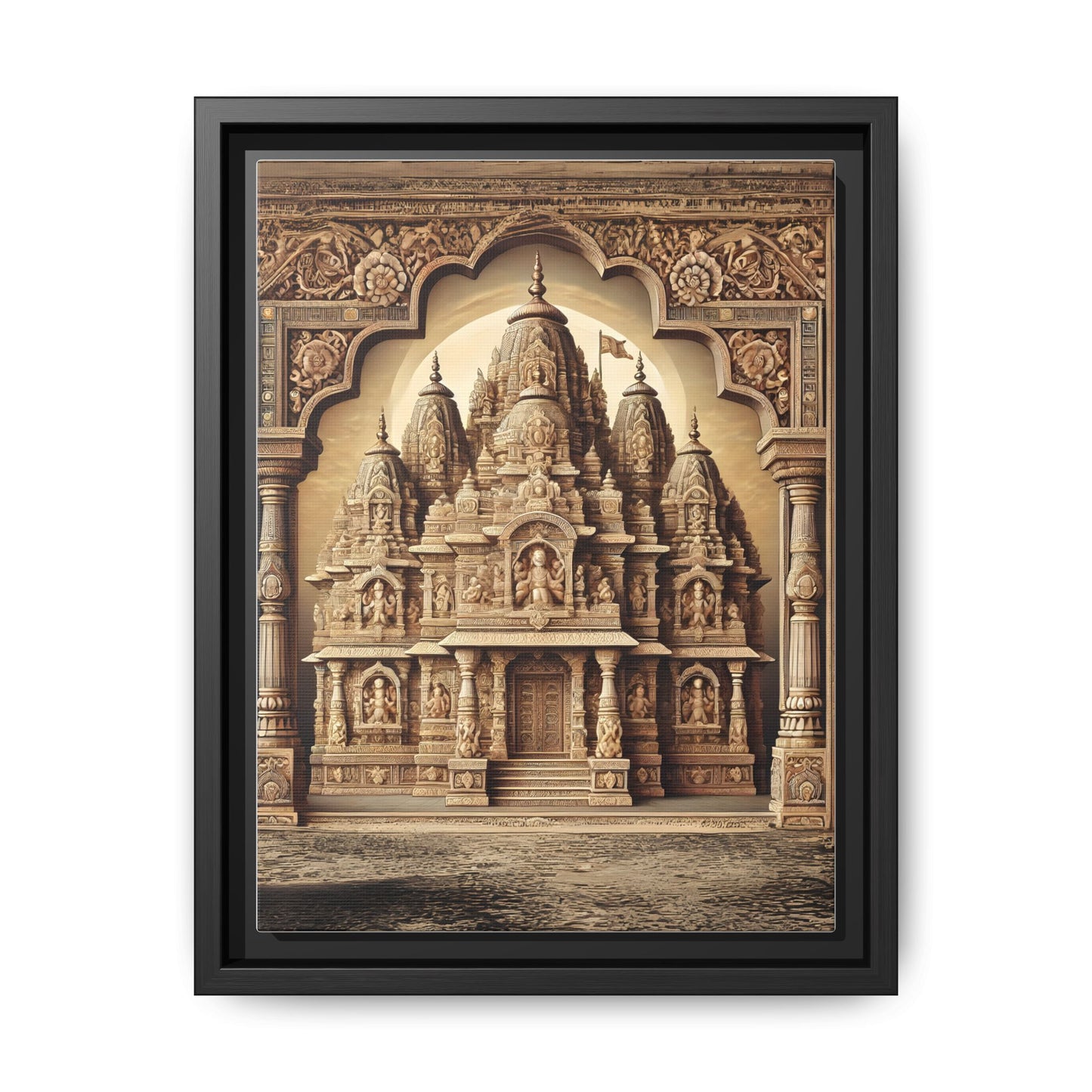 Mandir Art | Indian Temple-Inspired Canvas Print with Intricate Carvings