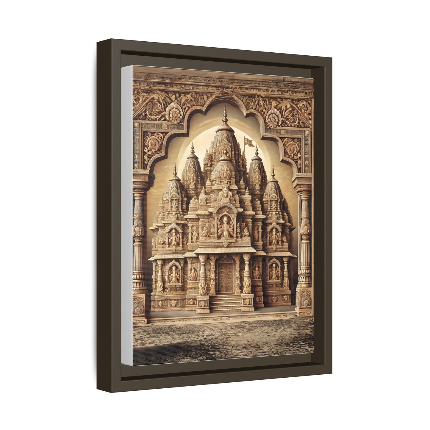 Mandir Art | Indian Temple-Inspired Canvas Print with Intricate Carvings