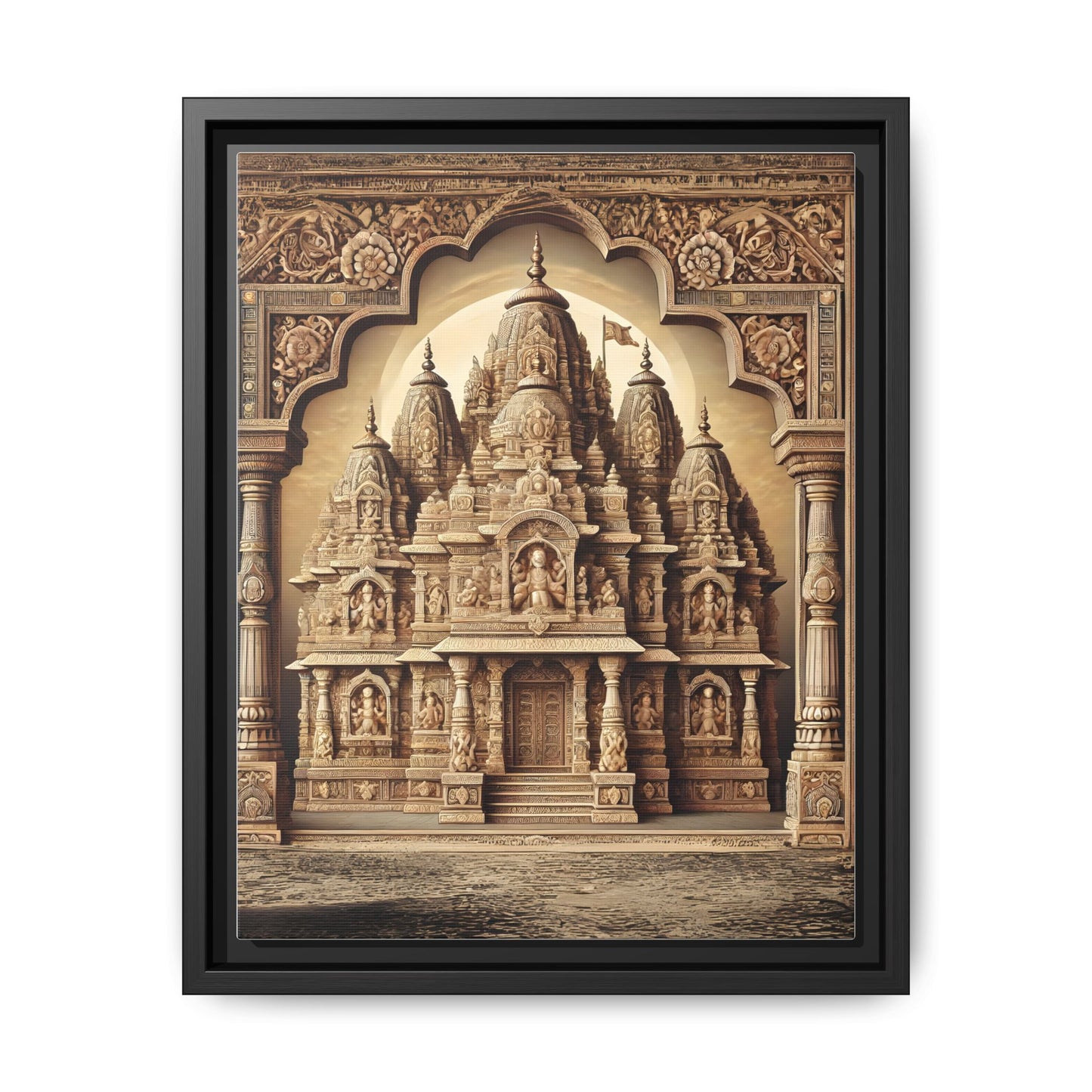 Mandir Art | Indian Temple-Inspired Canvas Print with Intricate Carvings