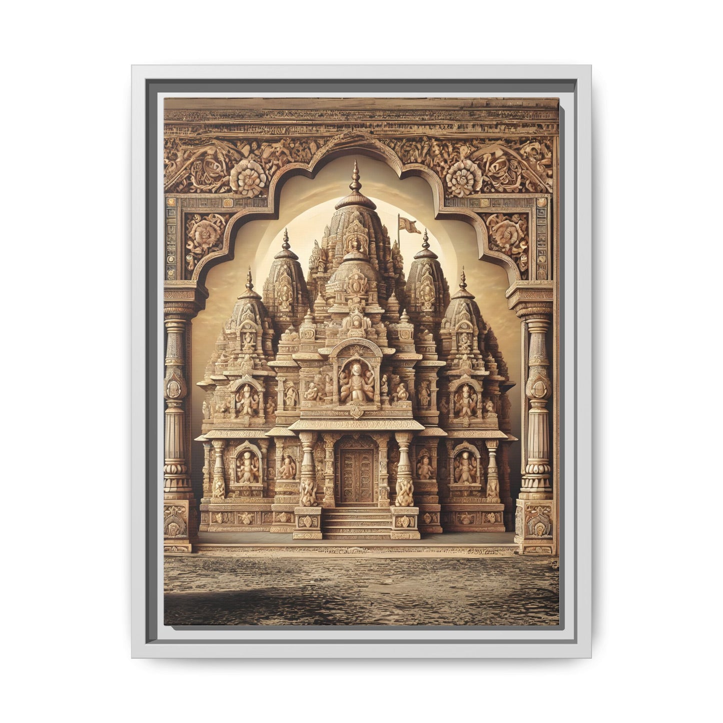 Mandir Art | Indian Temple-Inspired Canvas Print with Intricate Carvings