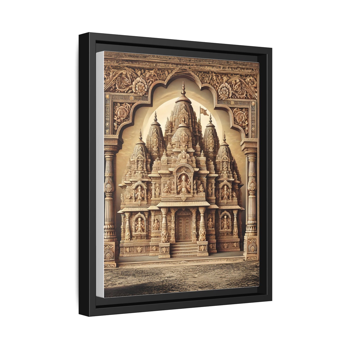 Mandir Art | Indian Temple-Inspired Canvas Print with Intricate Carvings