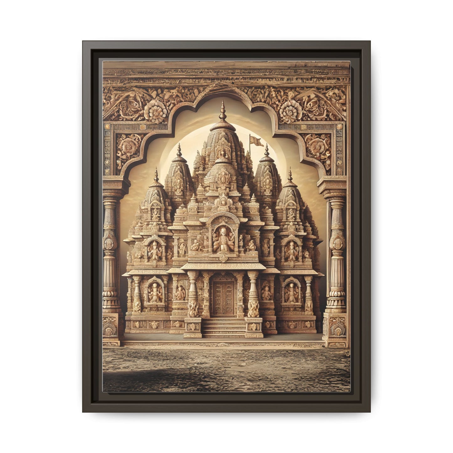 Mandir Art | Indian Temple-Inspired Canvas Print with Intricate Carvings