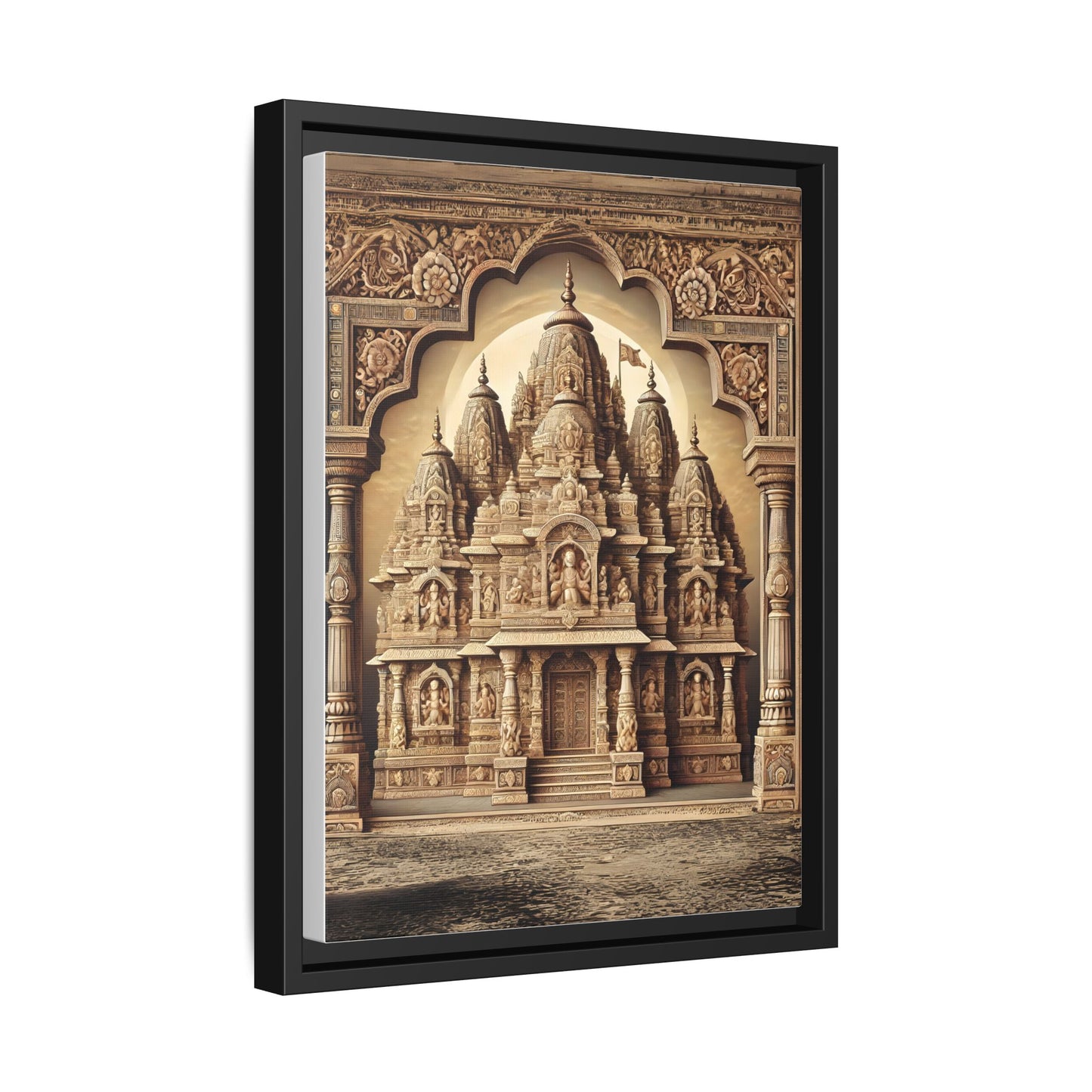 Mandir Art | Indian Temple-Inspired Canvas Print with Intricate Carvings