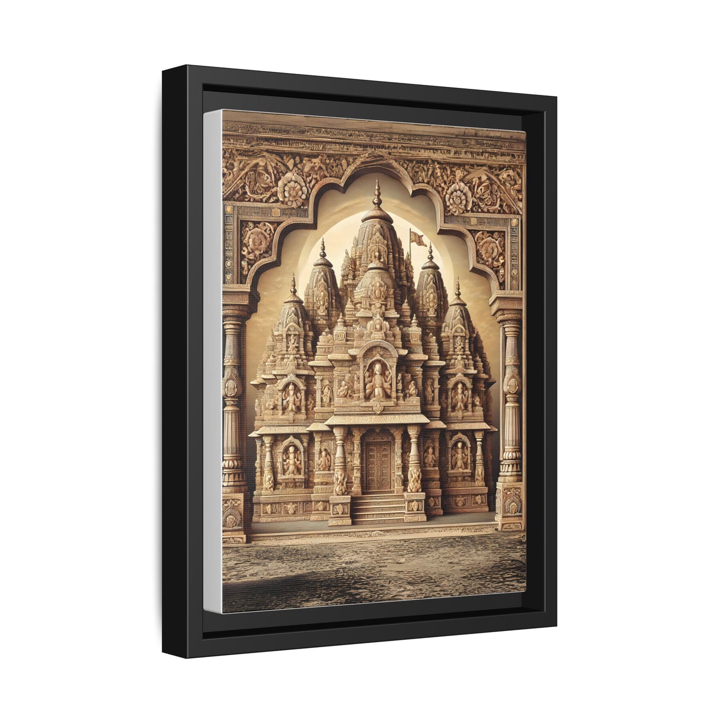 Mandir Art | Indian Temple-Inspired Canvas Print with Intricate Carvings