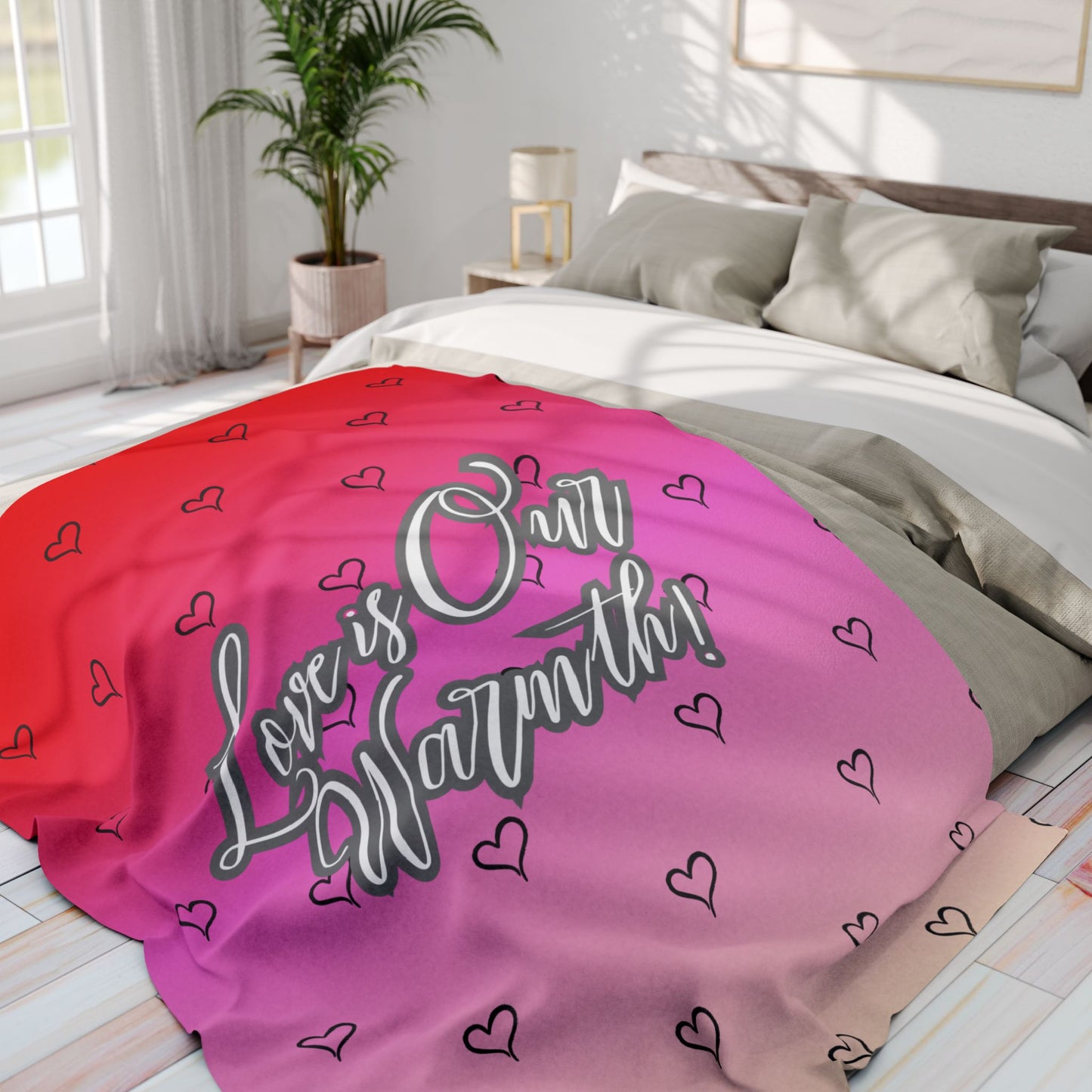 "Love is Our Warmth" Custom Valentine’s Day Fleece Blanket – Soft & Romantic Gift