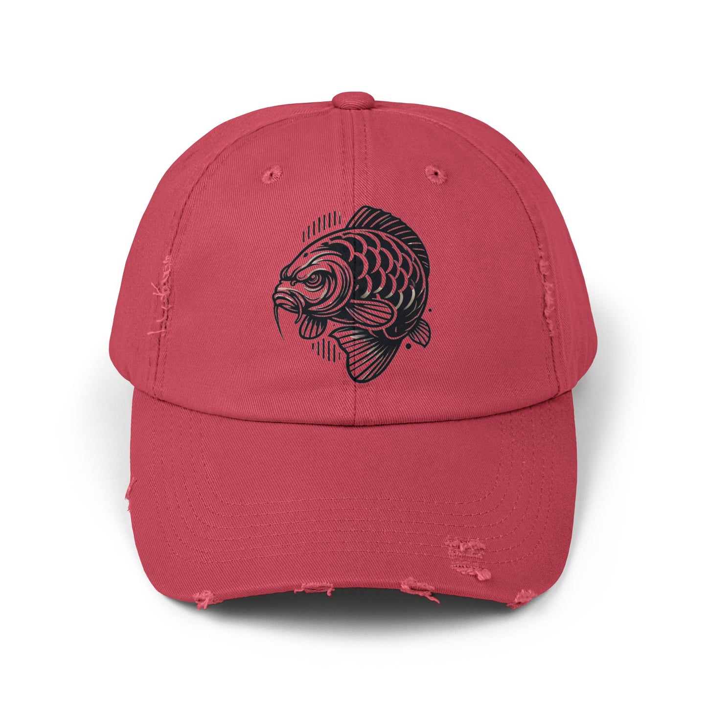"Angry Carp" Distressed Cotton Twill Hat – Durable Style for Outdoor Enthusiasts 🎣✨