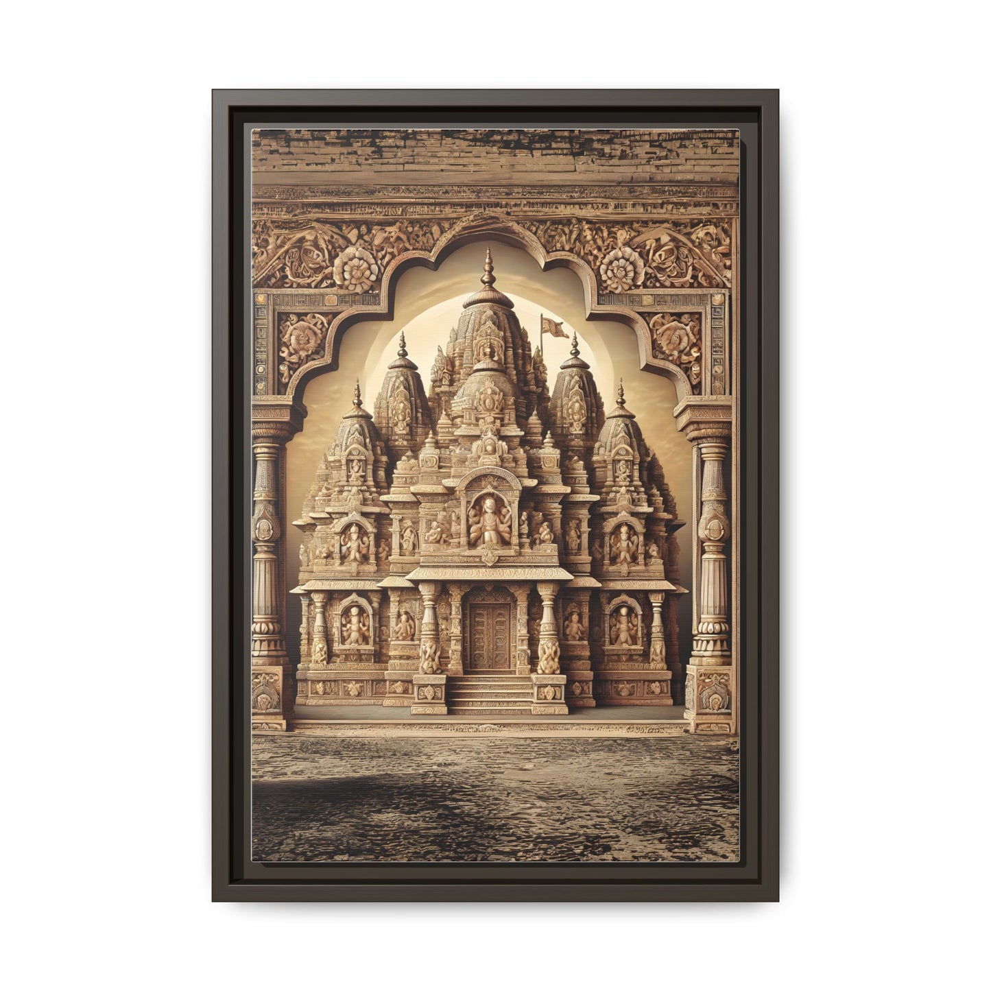Mandir Art | Indian Temple-Inspired Canvas Print with Intricate Carvings