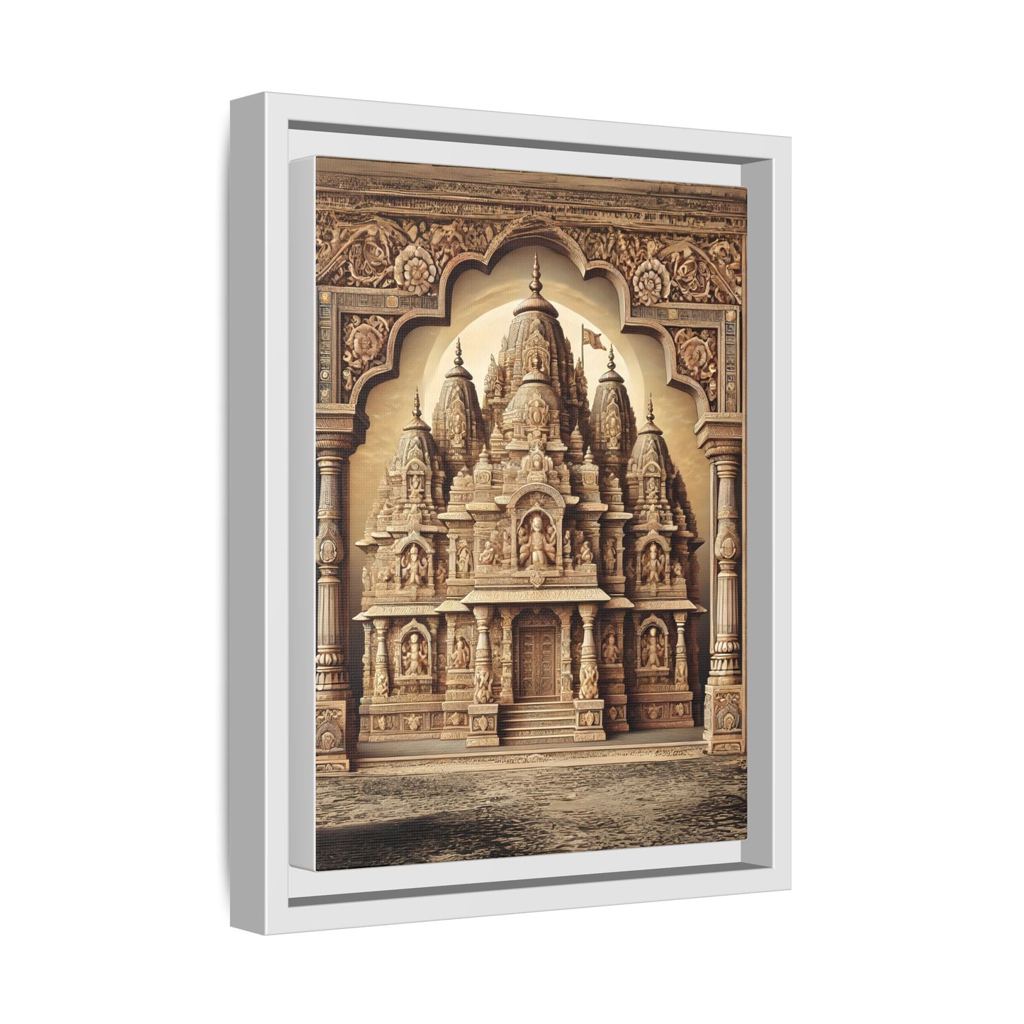 Mandir Art | Indian Temple-Inspired Canvas Print with Intricate Carvings