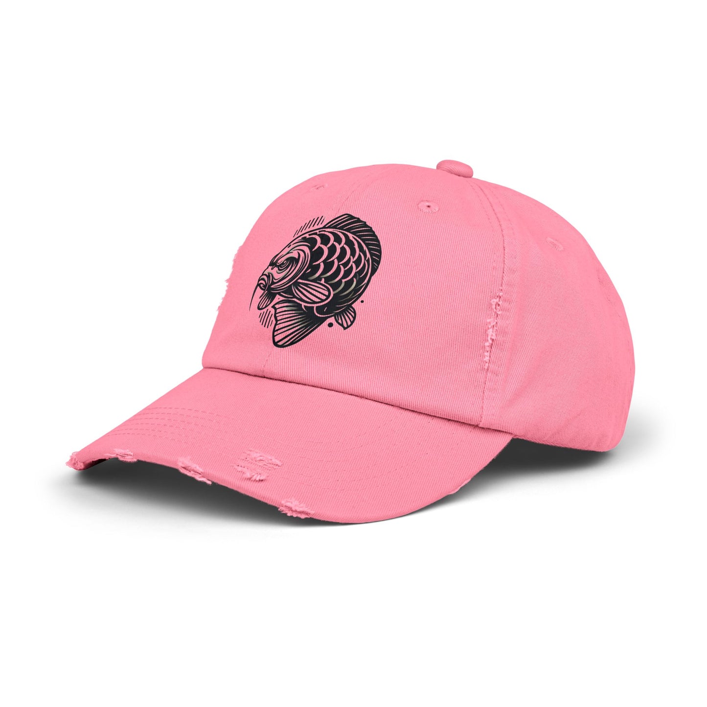 "Angry Carp" Distressed Cotton Twill Hat – Durable Style for Outdoor Enthusiasts 🎣✨