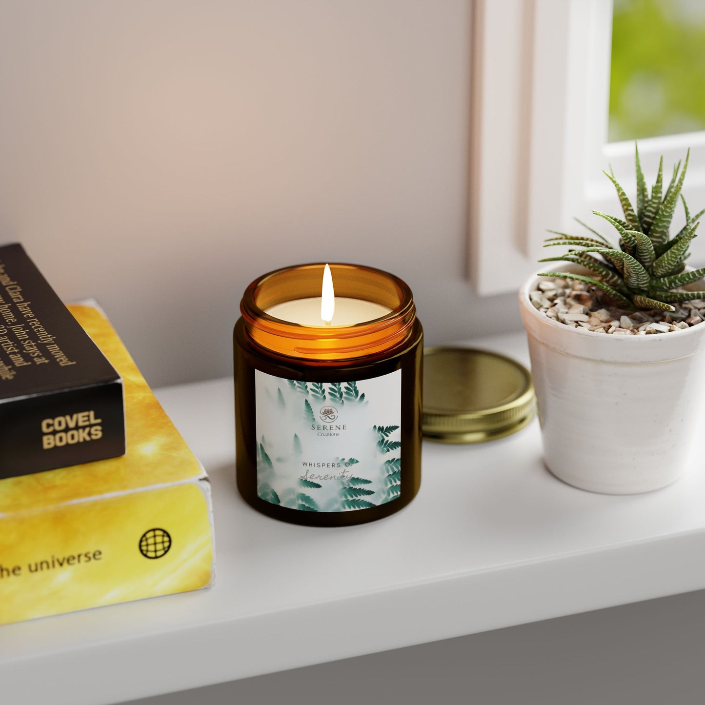 "Whispers of Serenity" Hand-Poured Scented Candle | Elegant Coconut Apricot Wax with Gold Lid
