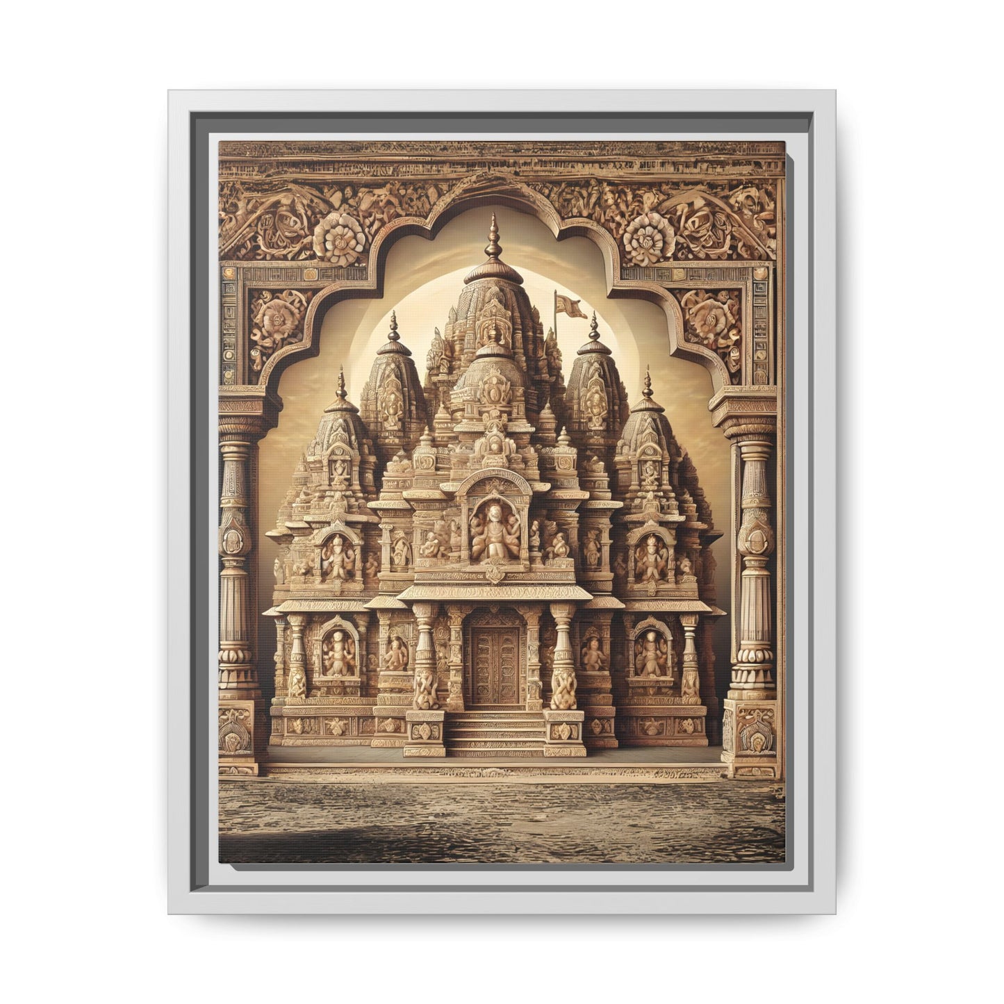 Mandir Art | Indian Temple-Inspired Canvas Print with Intricate Carvings