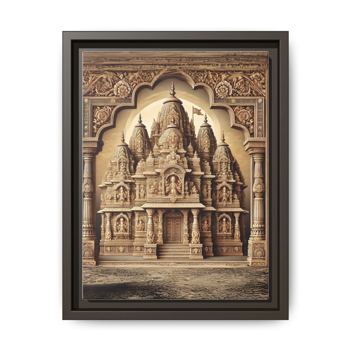 Mandir Art | Indian Temple-Inspired Canvas Print with Intricate Carvings