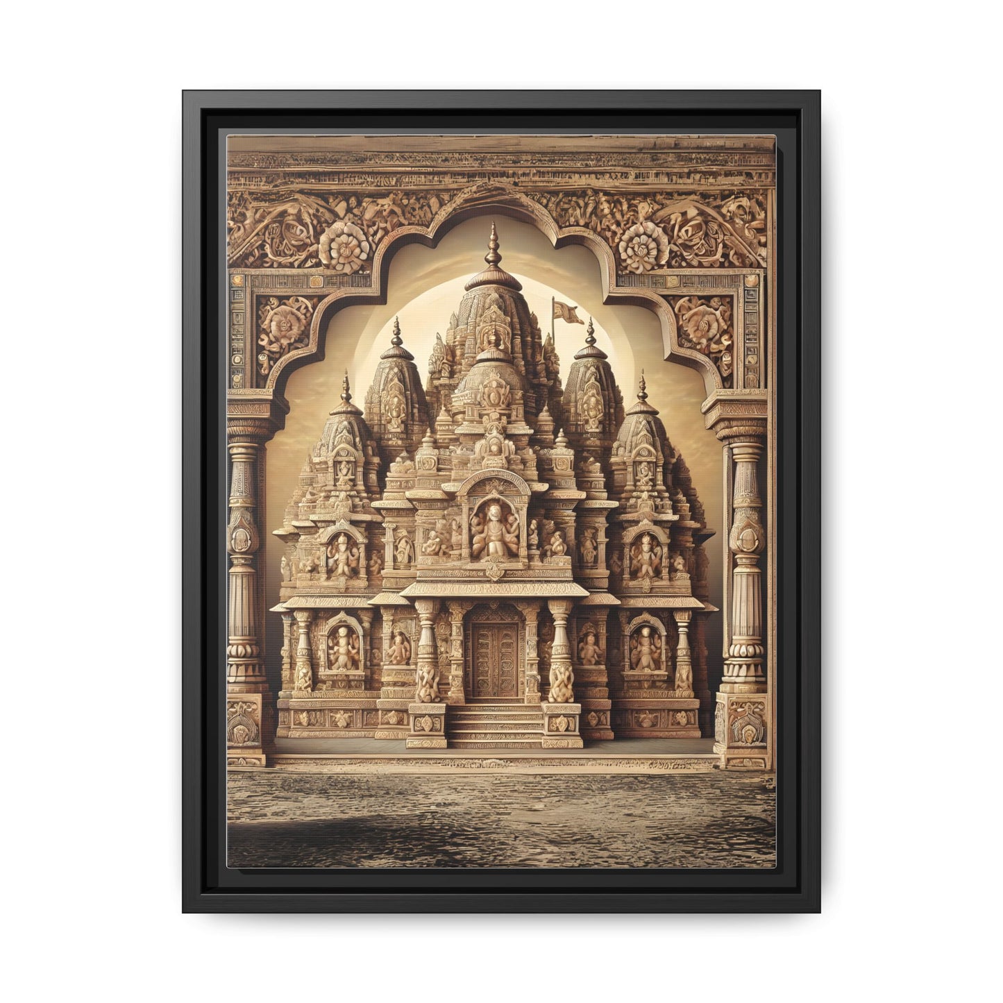 Mandir Art | Indian Temple-Inspired Canvas Print with Intricate Carvings