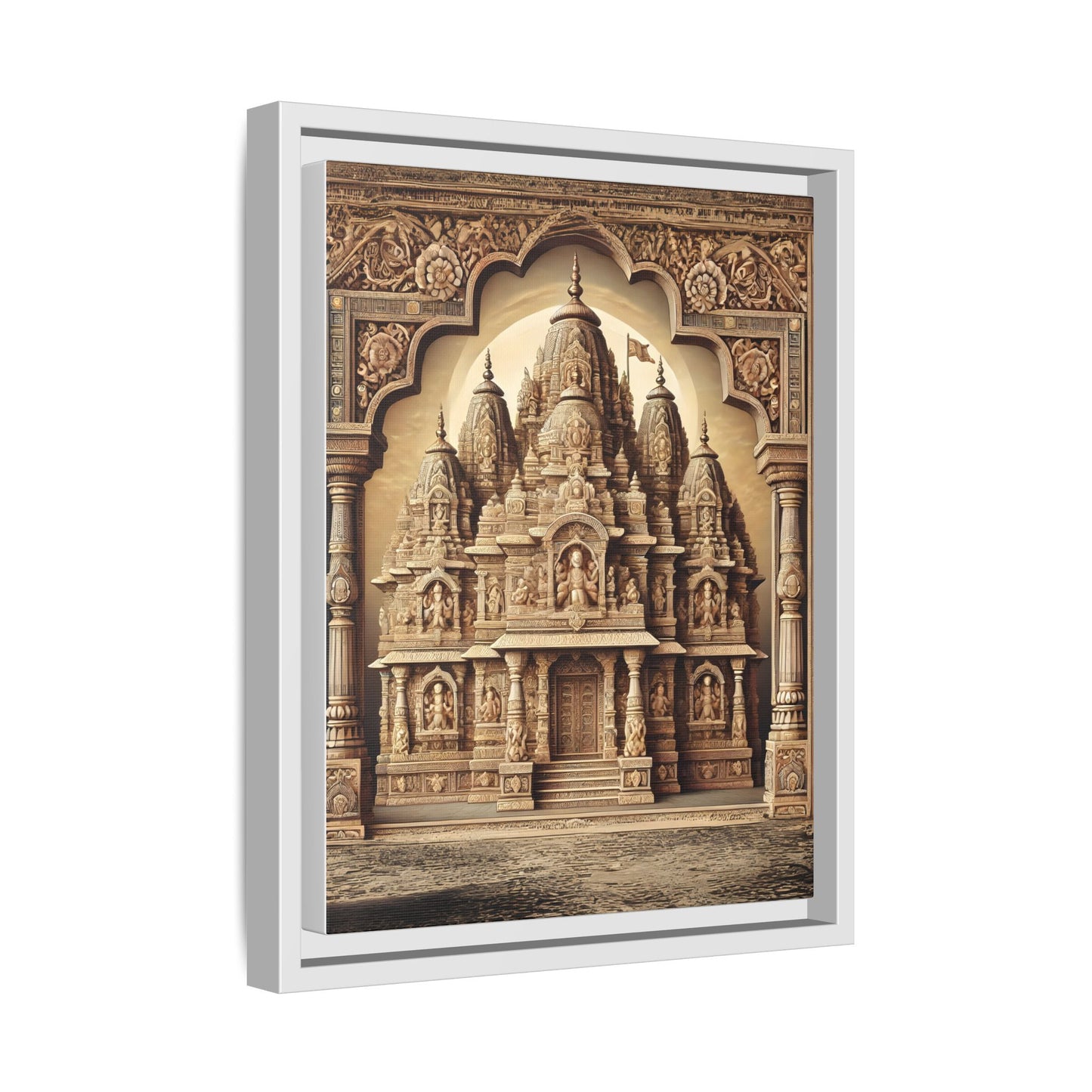 Mandir Art | Indian Temple-Inspired Canvas Print with Intricate Carvings