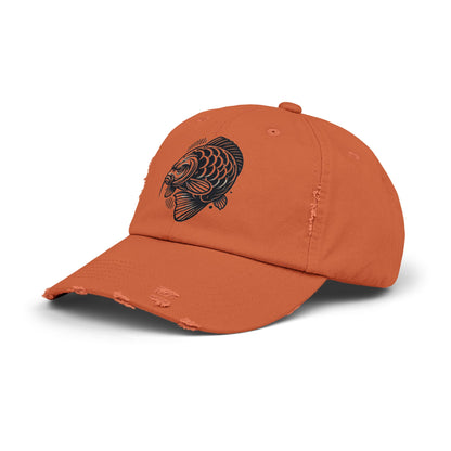 "Angry Carp" Distressed Cotton Twill Hat – Durable Style for Outdoor Enthusiasts 🎣✨