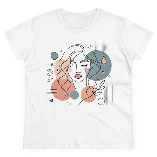 Abstract Elegance – 100% Cotton Women’s Line Art T-Shirt for Comfort & Style