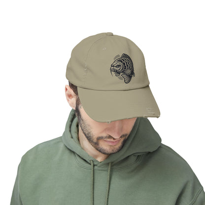 "Angry Carp" Distressed Cotton Twill Hat – Durable Style for Outdoor Enthusiasts 🎣✨