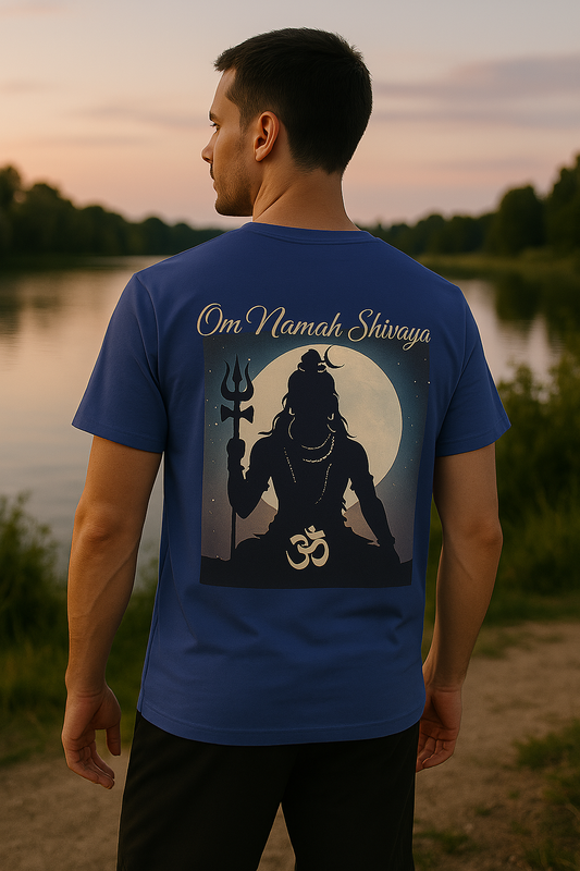 Om Namah Shivaya T-Shirt – Silhouette of Shiva with Crescent Moon and Trishul