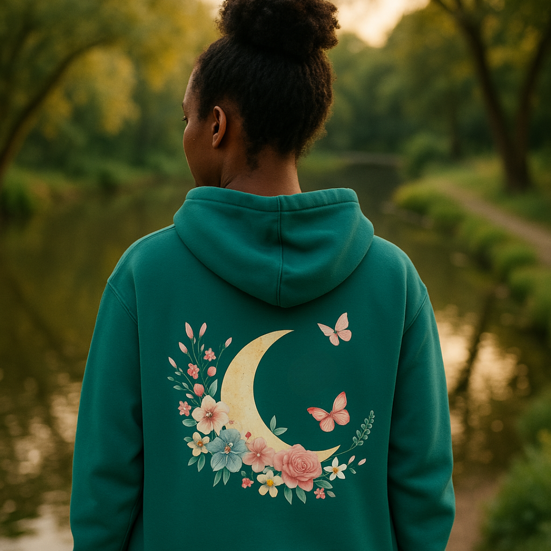 Moonlit Blossoms – Ladies’ College Hoodie with Feminine Fit & Comfort